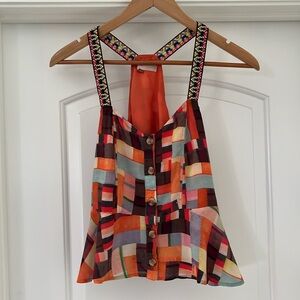 XS Anthropologie Pilcro Buttondown Embroidered Peplum Tank Top